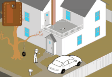 an isometric drawing of a house with a car parked in front