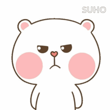 a cartoon of a white bear with pink cheeks and a heart on its nose