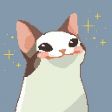 a pixel art drawing of a cat with a smile on its face