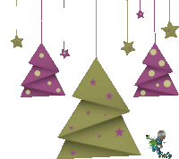 purple and green christmas trees hanging from a string with the name valy