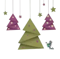 purple and green christmas trees hanging from a string with the name valy