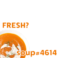 a picture of a bowl of soup with the words fresh soup # 3614 below it