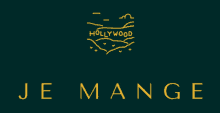 a logo for je mange shows a hollywood sign