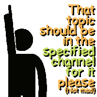 a stick figure with the words that topic should be in the specified channel for it please