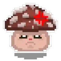 a pixel art illustration of a mushroom with a red star on top