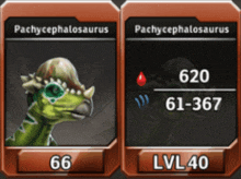 two cards for pachycephalosaurus are shown with their levels