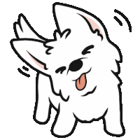 a drawing of a white dog with its tongue out .