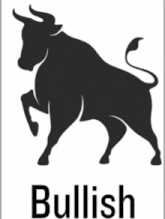 a silhouette of a bull with the word bullish under it
