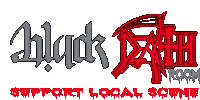 a logo for black death room that says support local scene