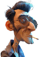 a cartoon character with glasses and a tattoo on his neck smoking a cigarette