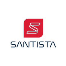 a logo for a company called santista with a red swirl in the middle .