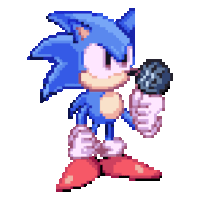 pixel art of sonic the hedgehog holding a microphone