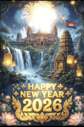 a poster that says happy new year 2026 with a waterfall