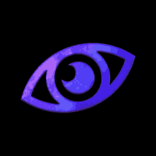 a purple eye with a black pupil on a black background