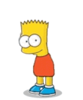 bart simpson from the simpsons is wearing a red shirt and blue shoes .