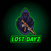 a logo for a game called lost dayz with a grim reaper holding a gun