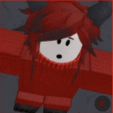 a cartoon character with red hair and a red sweater has a surprised look on his face