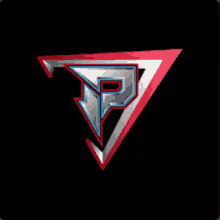 the letter p is in a red triangle on a black background