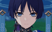 a close up of a person with blue eyes