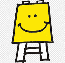 a cartoon drawing of a yellow sign with a smiley face