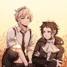 two anime characters are sitting next to each other .