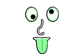 a cartoon face with a green tongue sticking out and big eyes