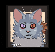 a drawing of a cat with purple eyes and orange eyes by felidaze