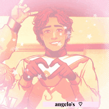 a drawing of a man making a heart shape with his hands with the name angelo 's on the bottom right