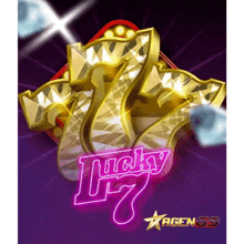 a poster for a game called lucky 7 with a purple background