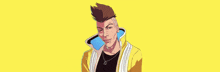 a cartoon of a man with a mohawk and a yellow jacket