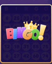 a colorful bingo board with numbers and a crown on top