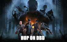 an advertisement for a video game called hop on dbd