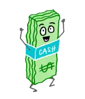a cartoon drawing of a stack of money with the word cash written on it
