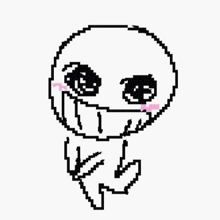 a pixel art drawing of a skeleton with a pink cheek and a thumbs up .