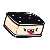 a cartoon drawing of an ice cream sandwich with a smiley face