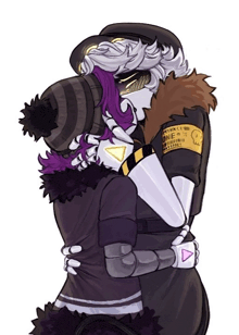 a drawing of two robots hugging with one wearing a shirt that says tickle