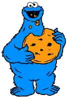 cookie monster from sesame street is holding an orange cookie