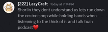 a screenshot of lazycraft 's today at 9:14 pm message