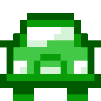 a pixel art illustration of a green ufo flying in the sky .