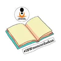 a cartoon drawing of an open book with a sticker that says indonesian babywearer