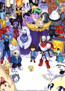 a group of cartoon characters including sans and papyrus are standing together