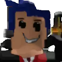 a cartoon character with blue hair and a red tie