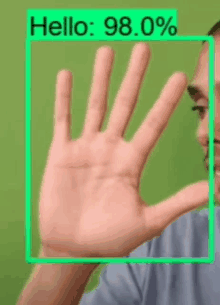 a man 's hand is shown with a green frame around it that says hello 98.0%