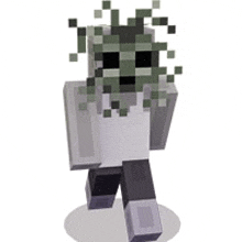 a pixel art of a minecraft character with a green mask on his face .