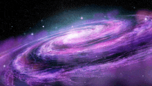 a spiral galaxy with purple and blue swirls and stars