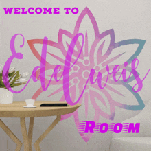 a sign on a wall that says " welcome to room "