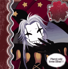 a drawing of a jester with the words pierrot only loves ethan on the bottom