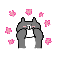 a drawing of a cat with pink flowers around it