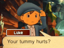 a cartoon character named luke is talking about his tummy