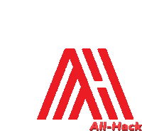 a red and white logo with the words all-hack below it